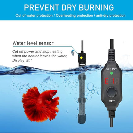 YukiHalu Small Submersible Aquarium Heater, Adjustable Mini Fish Tank Heater 25W 50W 100W 200W 300W with External Temperature Controller, LED Display, Used for 5/10/20/40/60 Gallons (300 Watt)