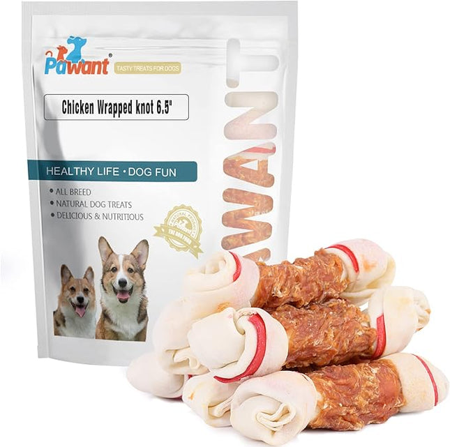 Dog Treats Chicken Wrapped Rawhide Bones for Small Dog Treats Puppy Chews Snacks Promotes Healthy Chewing Chicken Wrapped Knot 6.5" 0.5lb