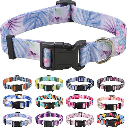 Dog Collar with Bohemia Floral Tribal Geometric Patterns - Soft Ethnic Style Collar Adjustable for Small Medium Large Dogs (Purple Flower,XS)