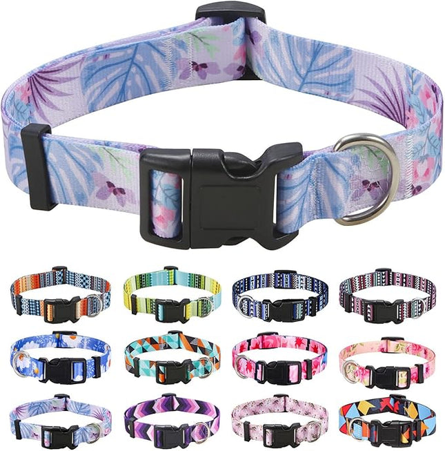 Dog Collar with Bohemia Floral Tribal Geometric Patterns - Soft Ethnic Style Collar Adjustable for Small Medium Large Dogs (Purple Flower,XS)