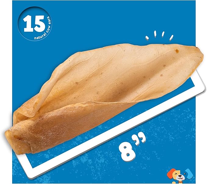 Jack&Pup Natural Cow Ears for Dogs - Cow Ear Dog Treats, Thick Cut, Single Ingredient, High Protein, Pig Ear Alternative Dog Treats - Cow Ears for Small and Large Dogs (15 Pack)