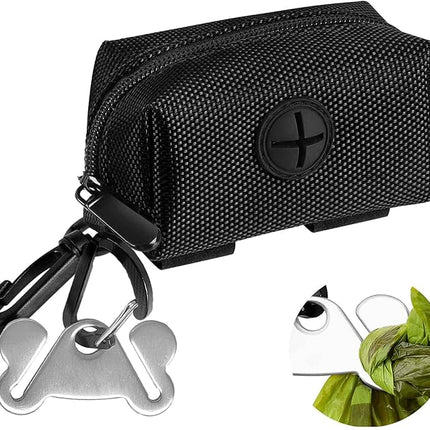 Dog Waste Bag Dispenser Pet Poop Bags Holder for Doggie Waste Bags Dispensers Soft Fabric Zipper Small Doggy Puppy Pouch for Leash Accessory Attachment with Carrier,Black