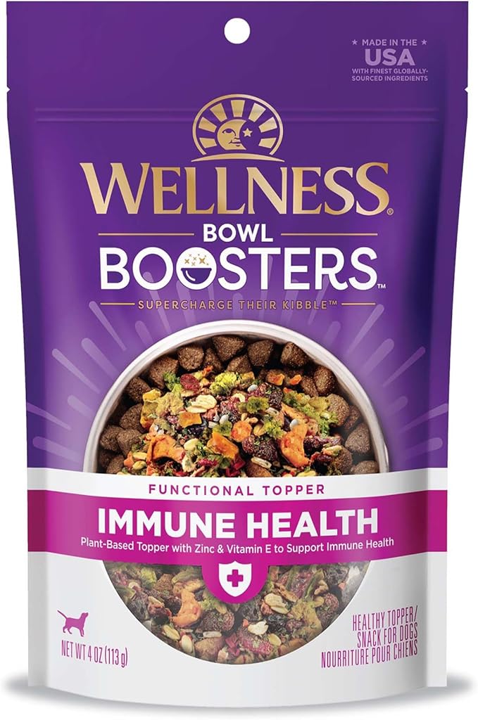 Wellness Bowl Boosters, Dog Food Topper for Small, Medium, & Large Breeds, Grain Free, Natural, Freeze Dried, Immune Health, Plant Based, 4 Ounce Bag (Pack of 1)