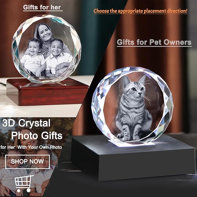Pet Memorial Gifts for Dogs,Cats,Personalized 3D Crystal Photo,Custom 3D Pictures,Dog Memorial Gift,3D Laser Etched Picture, Customized Gifts,Personalized Photo Gifts