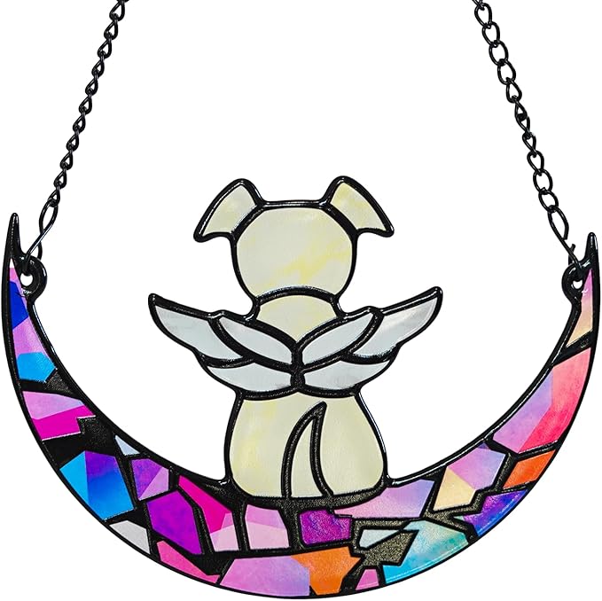 Stained Glass Angel Window Hangings Suncatcher Dog Memorial Gifts for Loss of Dog, Pet Memorial Gifts for Dogs, Loss of Dog Sympathy Gift, Dog Bereavement Gift, Memorial Dog Passing away Gifts