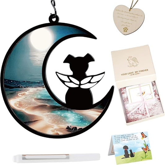 Dog Memorial Sun Catcher with Sympathy Cards, Loss of A Dog Sympathy Gift, Personalized Pet Memorial Gifts, Pet Remembrance Ornaments for Window Hanging - Moonlight