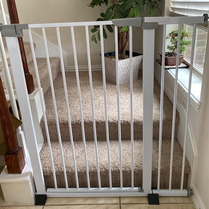 41 Inch Tall Baby Gate Auto Close Dog Gate Adjustable 29.92"-43.71" Wide Pressure Mounted Walk Through Swing Pet Gate for Doorways (White, 29.92"-43.71" Wide)