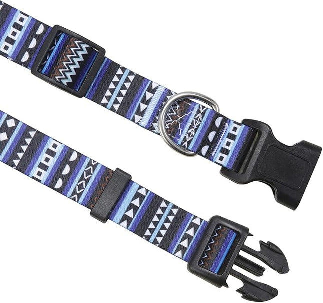 Dog Collar and Leash Set with Bohemia Floral Tribal Geometric Patterns - Soft Ethnic Style Collar Adjustable for Small Medium Large Dogs(Bohemian Blue Set,L)