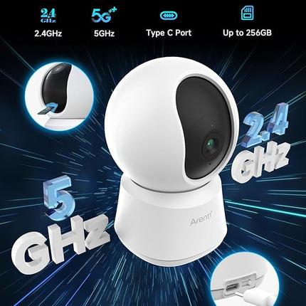 ARENTI 5G Indoor Security Camera 2 Pack, 4MP Pet Camera with Speaker for Dog/Cat, Baby Monitor with Phone App, Dual-Band WiFi, Auto Tracking, Super Night Vision, 64G Local Storage (P2Q 64G 2PC)