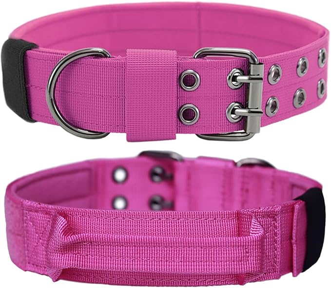 Tactical Dog Collar with Handle, Military Adjustable Heavy Duty Metal Buckle Dog Collars Soft Nylon Training Collar for Medium Large Dogs (Pink, Medium)