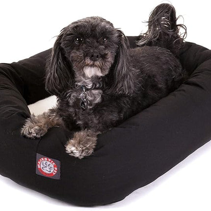 Majestic Pet 24 Inch Poly-Cotton Sherpa Calming Dog Bed Washable 24x18x7 (inch) – Cozy Soft Round Donut Dog Bed with Spine for Head Support - Pet Bed Small - Black