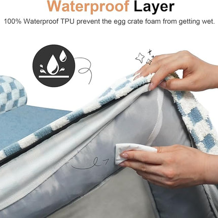 Large Dog Bed Orthopedic Washable: Beds Bolster XL Bed Medium Large Dogs Egg Crate Foam Couch Sofa Waterproof with Removable Cover - Blue Grid