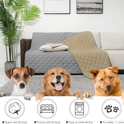 SPXTEX Dog Bed Cover Washable Pee Pads Dog Blankets for Puppy Large Dog Cat,Sofa Reversible Changing Pad Reusable 1 Piece（82"x102",Beige+Grey）