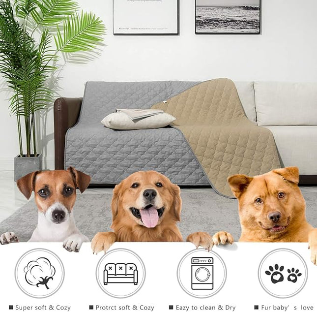 SPXTEX Dog Bed Cover Washable Pee Pads Dog Blankets for Puppy Large Dog Cat,Sofa Reversible Changing Pad Reusable 1 Piece（82"x102",Beige+Grey）
