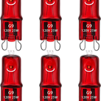 6 Pack G9 Infrared Heat Lamp Bulbs for Reptiles, Dimmable Night Red UVA Lamp, 2 Pin Base Mini Light Bulb Replacement (25 Watt)