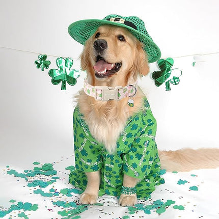 ARING PET St Patrick's Day Dog Collar-Cute Pink Clovers Dog Collars, Adjustable Shamrock Pet Collars Trefoil Puppy Collar with Quick Release Buckle for Girl&Boy Dogs