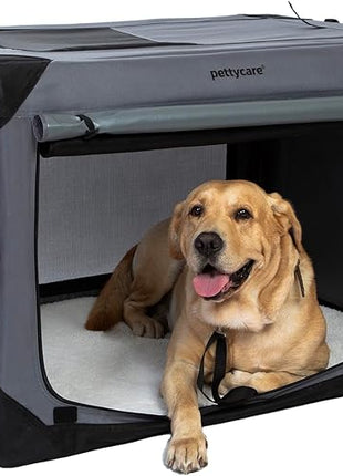 Pettycare 36 Inch Collapsible Dog Crate with Curtains Travel Dog Crate for Airflow and Calm Soft Pet Kennel with Portable Bag and More Chew Proof Mesh Indoor & Outdoor Grey 4 Door Curtains