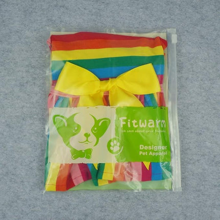 Fitwarm Rainbow Striped Dog Dress, Summer Dog Clothes for Small Dogs Girl, Pet Cat Outfit, 100% Breathable Cotton, Red Yellow Blue, Medium