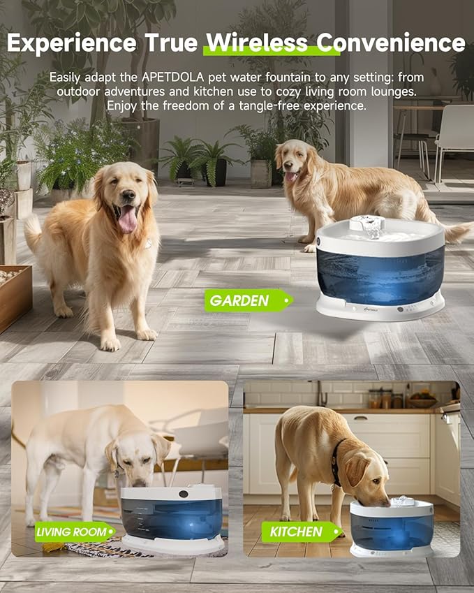 Wireless Cat Dog Water Fountain,Battery Operated Dog Water Dispenser with Motion Sensor, 237 oz/ 7L Cordless Cat Fountain Water Bowl for Large Dogs Cats Multi-Pets - FP30