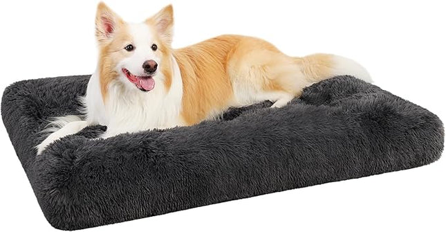 KSIIA Dog Crate Bed Washable Dog Beds for Extra Large Dogs Deluxe Plush Fluffy Comfy Thick Kennel Pad Anti-Slip & Anti-Scratch Pet Sleeping Mat, 41 x 27 Inch, Dark Gray