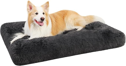 KSIIA Dog Crate Bed Washable Dog Beds for Large Dogs Deluxe Plush Fluffy Comfy Thick Kennel Pad Anti-Slip & Anti-Scratch Pet Sleeping Mat, 35 x 23 Inch, Dark Gray