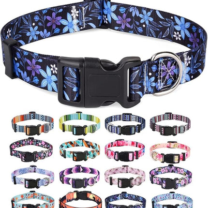 Dog Collar with Bohemia Floral Tribal Geometric Patterns - Soft Ethnic Style Collar Adjustable for Small Medium Large Dogs(Floral Blue,S)