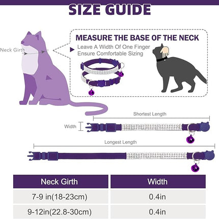 EXPAWLORER Soft Velvet Safe Cat Collars for Girl Cats - Rhinestones Bling Diamante Adjustable Collars Breakaway- Chirstmas Cat Clollar Gifts with Bells for Boy Cats Kitty and Small Dogs