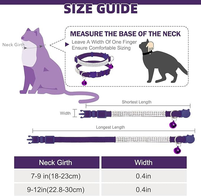 EXPAWLORER Soft Velvet Safe Cat Collars for Girl Cats - Rhinestones Bling Diamante Adjustable Collars Breakaway- Chirstmas Cat Clollar Gifts with Bells for Boy Cats Kitty and Small Dogs