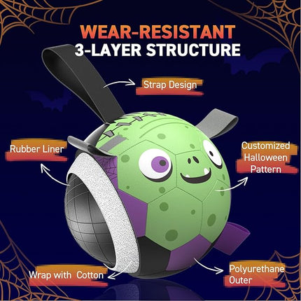 QDAN Dog Toys Ball: Dog Soccer Balls with Straps- Outdoor Herding Balls Toys for Small Medium Dogs- Christmas Puppy Pet Birthday Gifts- 6 Inch Purple Green