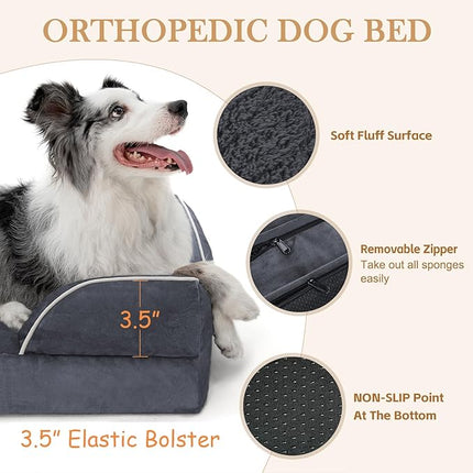 Comfort Expression Orthopedic Dog Bed for Small Dogs 24x16 Inch, Waterproof Supportive Egg Crate Foam Small Pet Bed with Removable Bolsters, Dog Couch with Washable Cover & Non-Slip Bottom, Dark Grey
