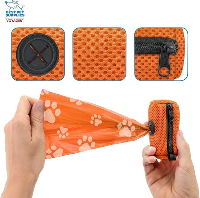 Best Pet Supplies 2-Pack Dog Poop Bag Holder Leash Attachment, Color, Reusable Mesh Dispenser Pouch for Travel, Walking, Park, and Outdoor Use, Soft and Durable with Clip-On - Mesh Orange