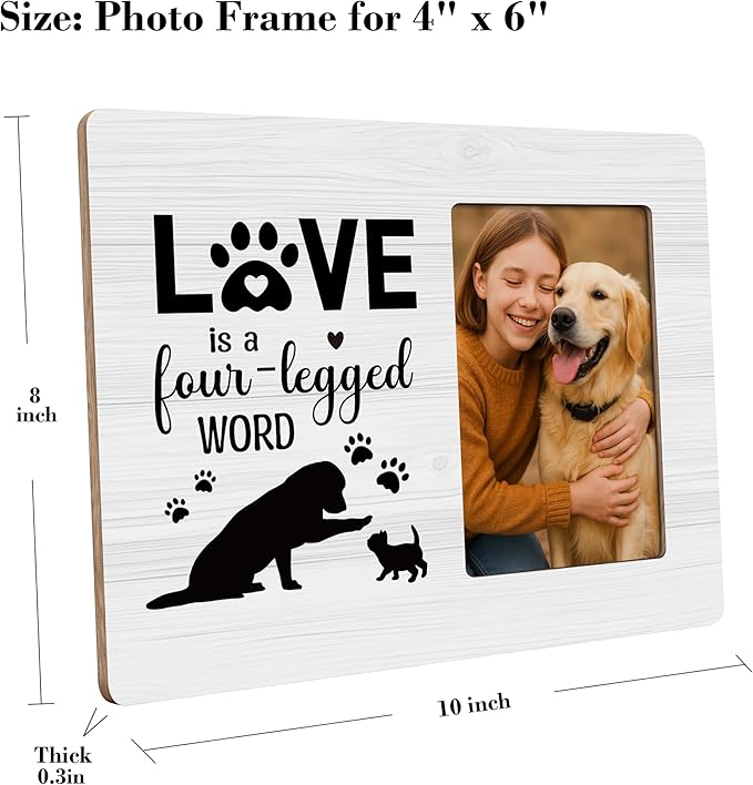 Pet Lover Gifts Picture Frame, Paw Print Photo Frame for Cat Dog, Pet Memorial Gift, Love is a Four-legged Word Frames Fits 4x6 Photo