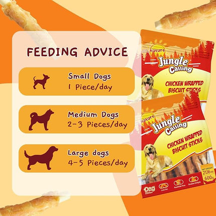 Jungle Calling Chicken Wrapped Biscuit Dog Treats, Grain-Free & Rawhide-Free Dog Chews, Crunchy Training Snacks for Small, Medium & Large Dogs, 21.2 oz
