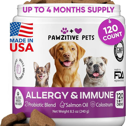 Dog Allergy Relief Chews for Itchy Skin - Seasonal and Food Allergy Chews for Shedding, Licking Paws, Hot Spot, Ears - USA Product - Omega 3 Fish Oil Skin & Coat Supplement - Anti Itch Immune Treats