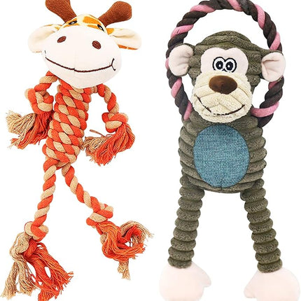 Rope Dog Toys to Keep Them Busy - Tug of War Dog Toys for Boredom Plush Interactive Squeaky Puppy Toys for Small Medium Large Dogs