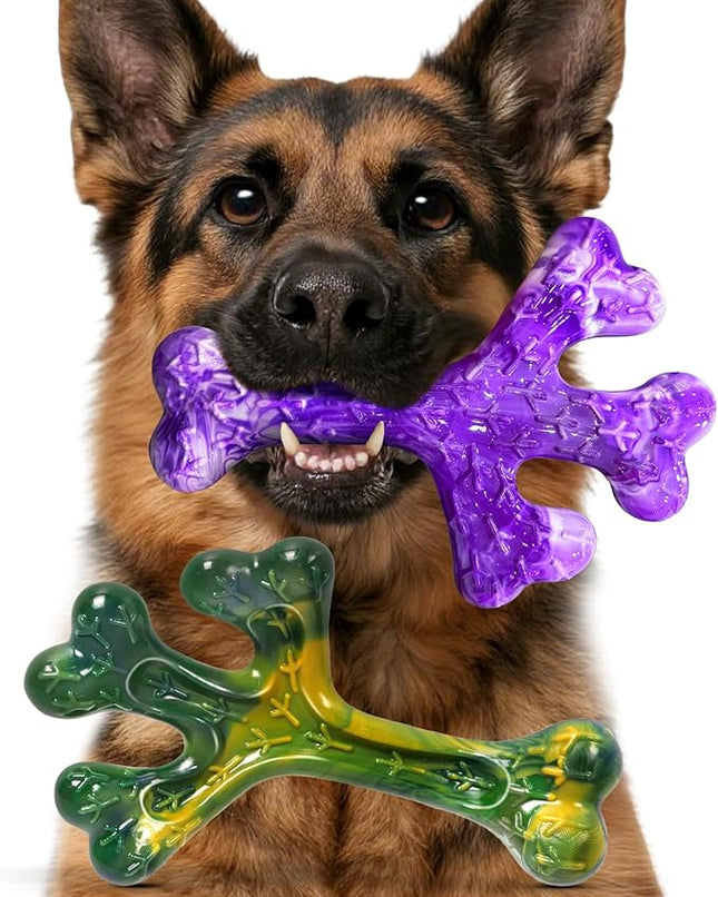 Dog Toys for Aggressive Chewers - 2 Pack Beef Bacon Flavor Tough Dogs Chew Toys, Indestructible Toy for Medium Large Dogs Gift