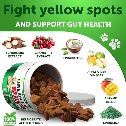 Grass Burn Spot Chews for Dogs - Pee Lawn Spot Saver Caused by Dog Urine - Grass Treatment Rocks - Urine Neutralizer for Green Lawn - Chewable Probiotics, Digestive Enzymes, DL-Methionine - 120 Treats