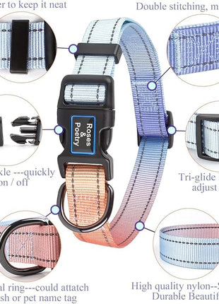 Roses&Poetry Reflective Dog Collar with Gradient Azure, Adjustable Durable Pet Collars for Small Medium Large Dogs (Azure-XS)