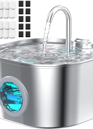 Cat Water Fountain with 10 Filters + 10 Sponges,Pet Fountains Cats Automatic Waterer Bowls for Drinking Small Dog Water Dispenser Indoor Metal Pets Water Faucet Bottle Kitty Watering Supplies