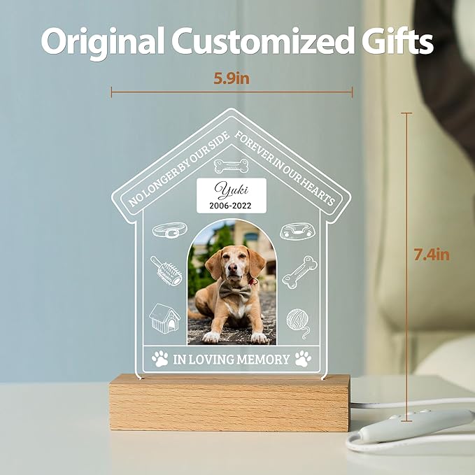Pet Memorial Gifts for Dogs, Personalized Pet Memorial Night Lights, Dog Memorial Gifts for Loss of Dog, Loss of Dog Sympathy Gift, Dog Bereavement Remembrance Picture Frame