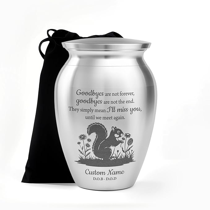 Artsy Woodsy Squirrel Memorial Mini Urn for Human Ashes Keepshake, Decorative Keepsake Urn with Engraved Squirrel 2.56 inch, Small Memorial Gifts for Pet Lovers (02, 2.56x1.77)