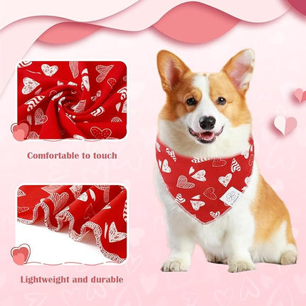 E-Clover Valentines Red Heart Dog Bandanas & Matching Scrunchie Set Cute Girl Dog Scarf Bibs Pet Bandana with Bow Tie for Small Dogs Puppy Owner Mom