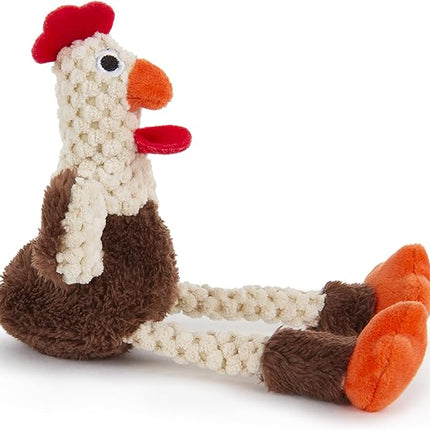 goDog Checkers Just for Me Skinny Rooster Squeaky Plush Dog Toy, Chew Guard Technology - Brown, Mini