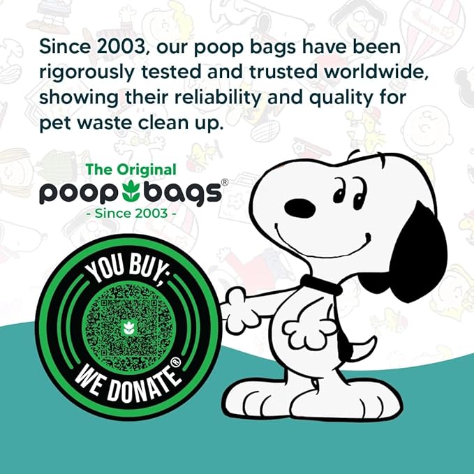 The Original Poop Bags® Peanuts XL Bulk Rolls, 600 Jumbo Dog Waste Bags, 38% Plant-Based, Unscented, Leak-Proof & Extra Thick, 2 Rolls