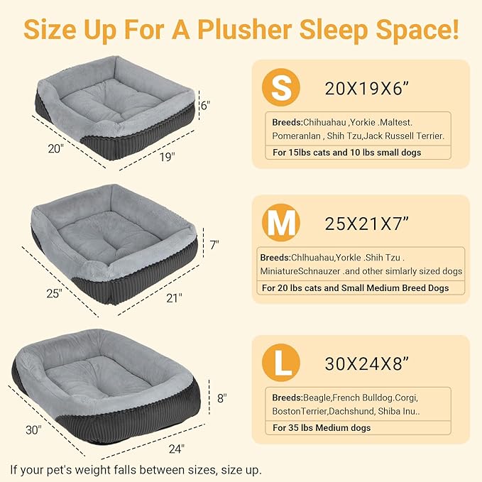 Washable Orthopedic Dog Bed - Soft Calming Pet Cuddler with Anti-Slip Bottom, Durable Plush Puppy Bed for Sleeping and Resting, Large(30"x24"x8")