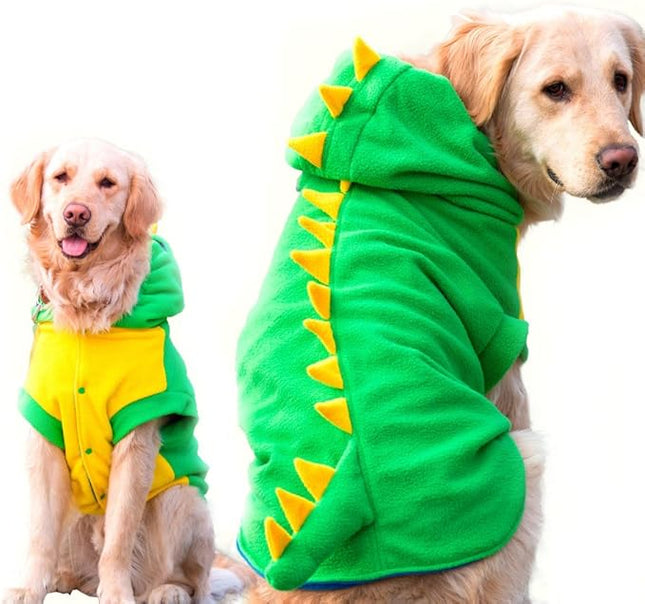 FLAdorepet Funny Halloween Large Dog Dinosaur Costume Outfits,Dog Pajamas Hoodie Winter Warm Pet Clothes Coat for Golden Retriever Pitbull(6XL, Green)
