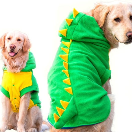 FLAdorepet Funny Halloween Large Dog Dinosaur Costume Outfits,Dog Pajamas Hoodie Winter Warm Pet Clothes Coat for Golden Retriever Pitbull(Green, 7XL)