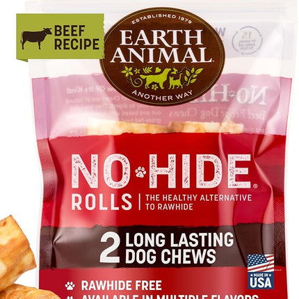 Earth Animal No Hide Chews - Long Lasting Rawhide Free Small Dog Chews Rolls, Beef - 2 Count