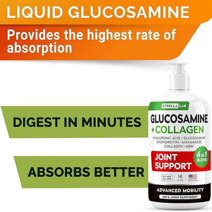 STRELLALAB Liquid Glucosamine for Dogs w/Collagen (16 OZ) - All-Natural Hip & Joint Supplement, Glucosamine Chondroitin for Dogs, MSM & Collagen for Dogs Mobility, Joint Pain Relief for Small & Large