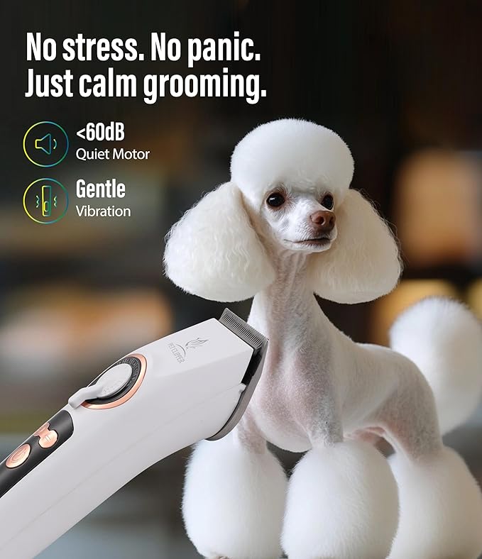 Professional Dog Grooming Clippers with 12H Runtime & Replaceable 440C Blade, 3-Speed Low Noise Electric Dog Shaver for Thick, Matted, Curly Hair, Cordless Clipper for Groomer & Home Use, White
